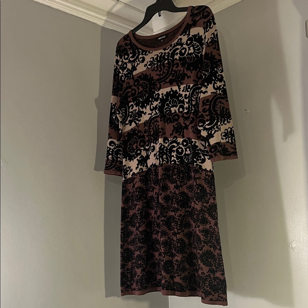 Nine West Black and Brown Long Sleeve Dress